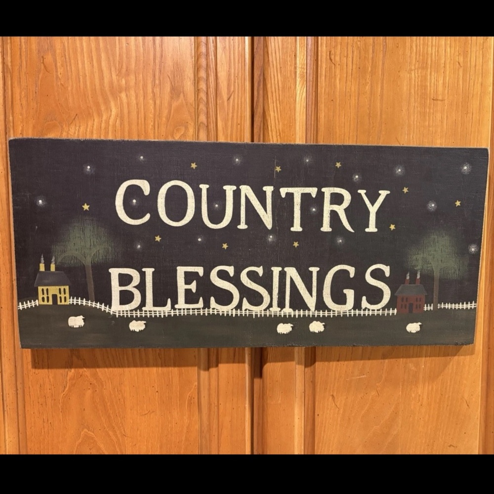 Wooden Sign Plaque Painted Art Country Blessing Sheep Black Wall Hanging Decor